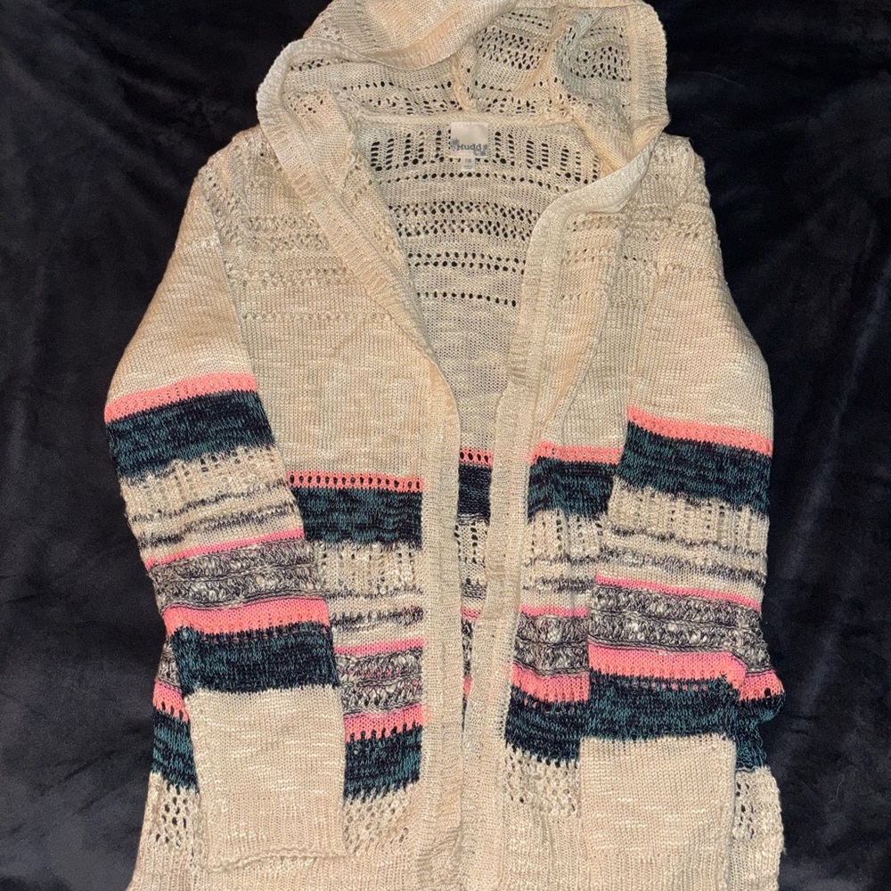 Cozy Cream and Pink Striped Girls Sweater